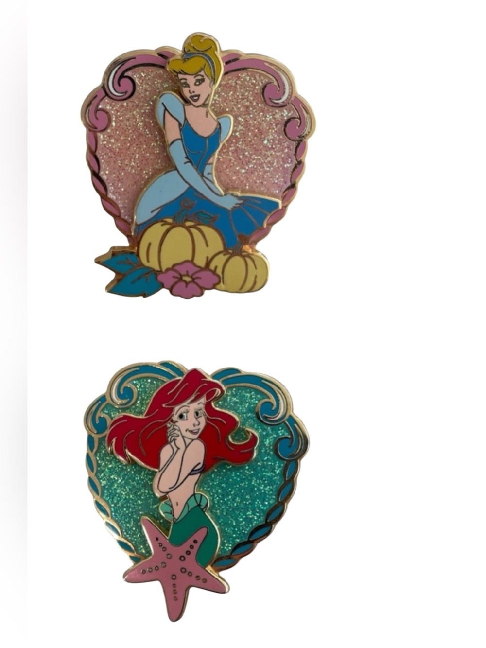 Disney Pins Cinderella Ariel Glitter Sparkle Heart Disneyland Paris 2004 Set 2